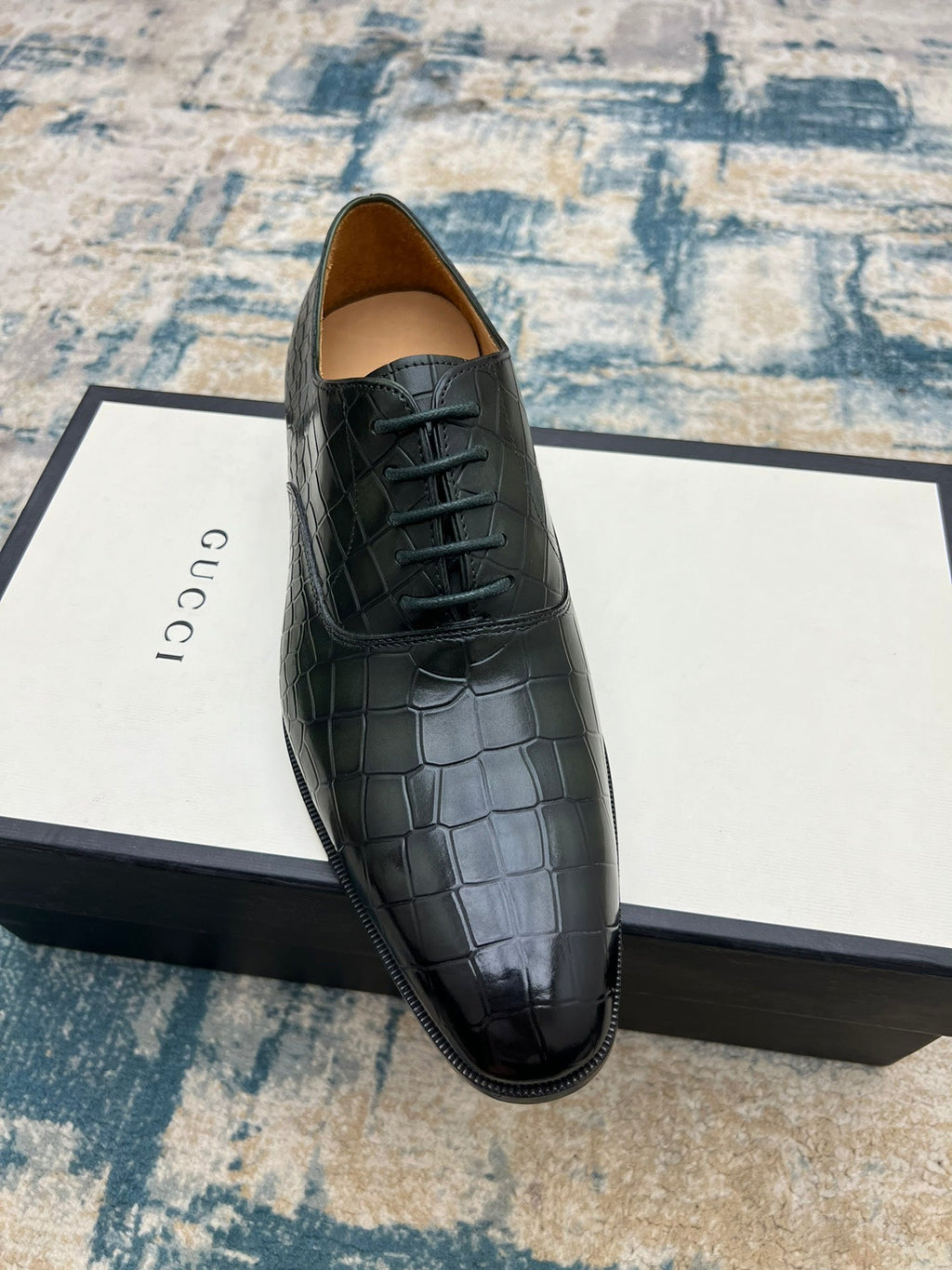 GG Men's Dress Shoe Dark Green Crocodile Embossed Calfskin 533109