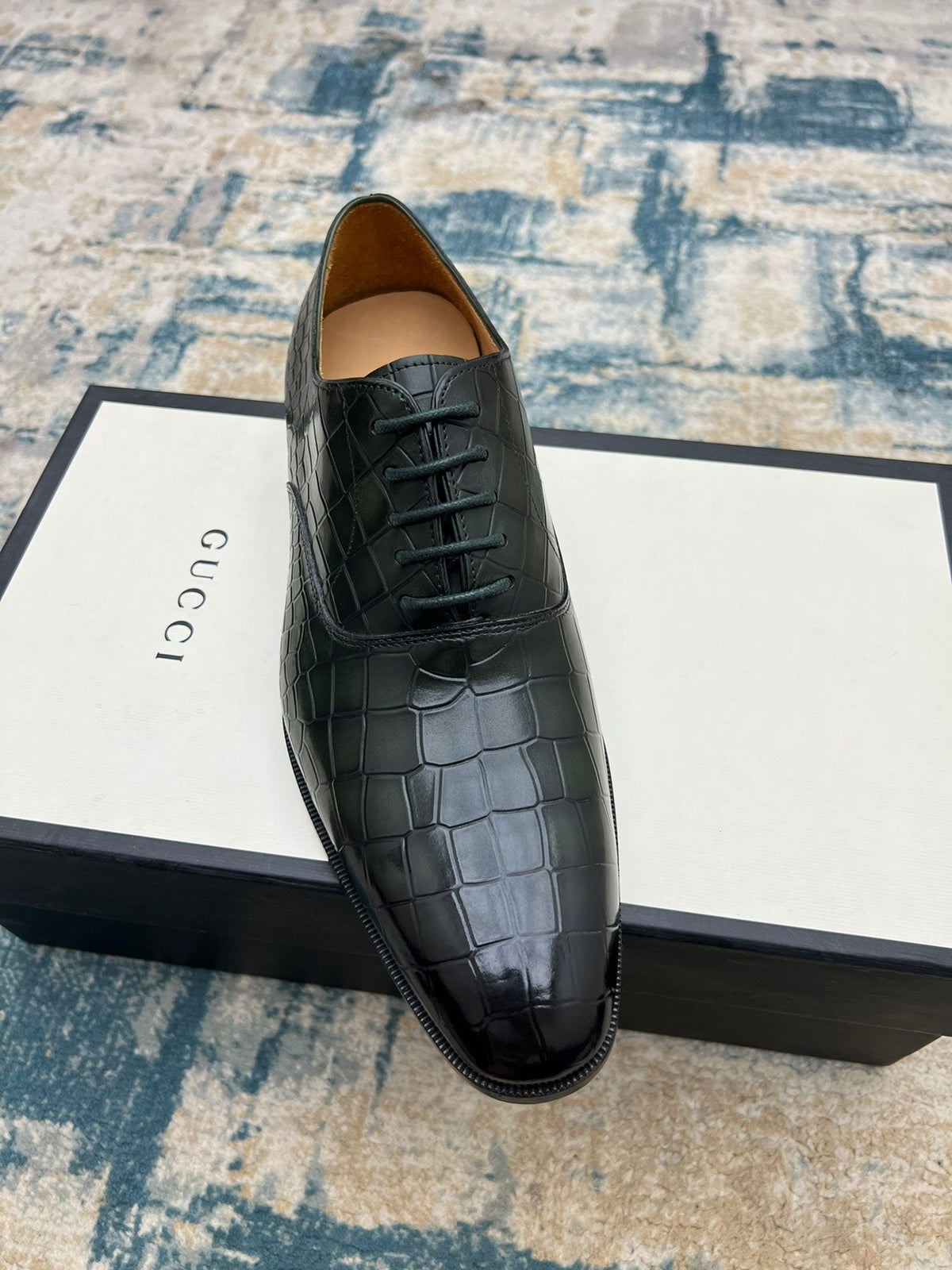GG Men's Dress Shoe Dark Green Crocodile Embossed Calfskin 533109