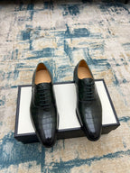 GG Men's Dress Shoe Dark Green Crocodile Embossed Calfskin 533109