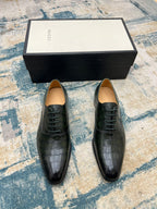 GG Men's Dress Shoe Dark Green Crocodile Embossed Calfskin 533109