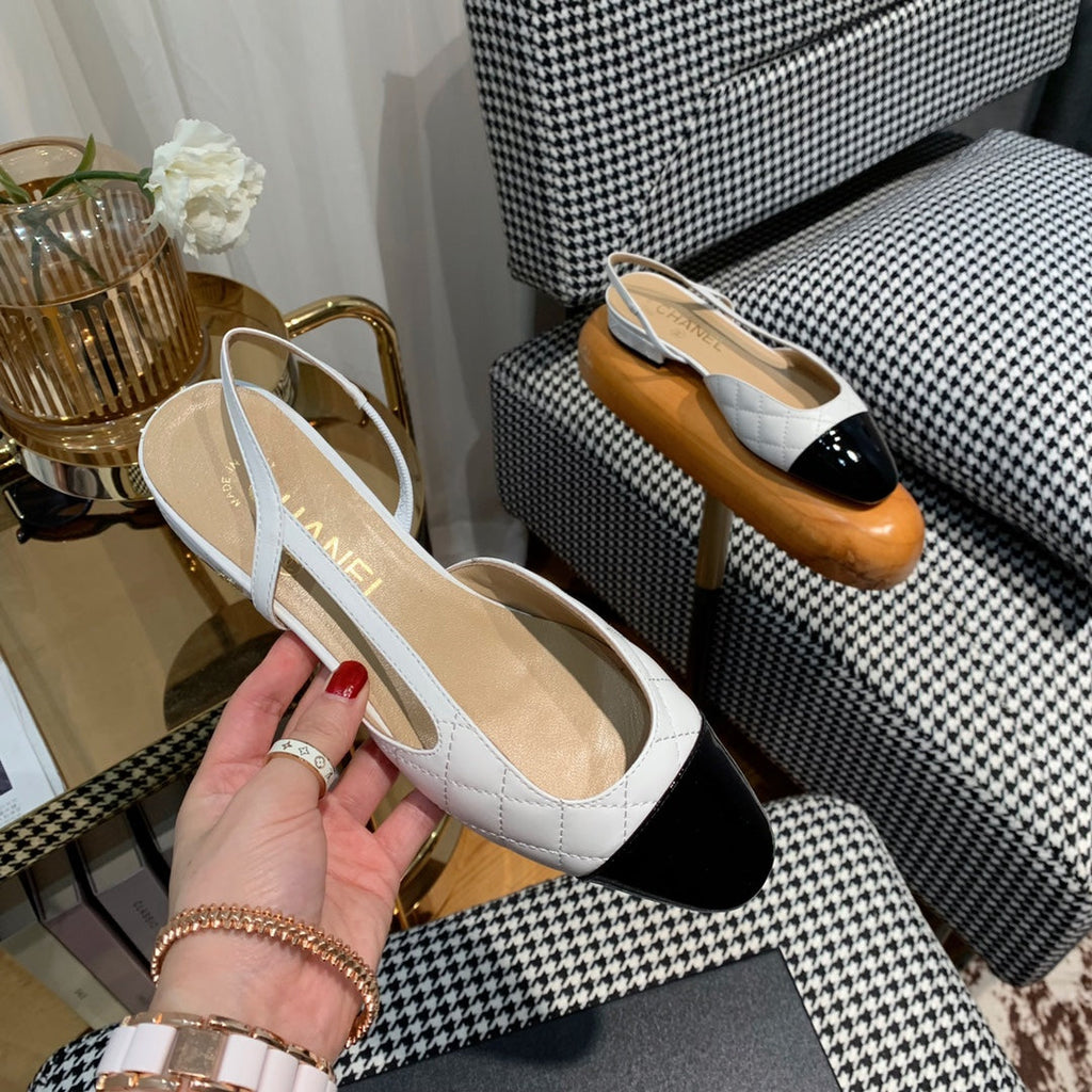 slingbacks white quilted calfskin black patent calfskin