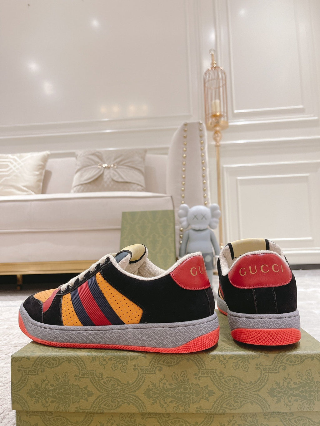 GG Men's Screener Sneaker Orange Black Suede 574724