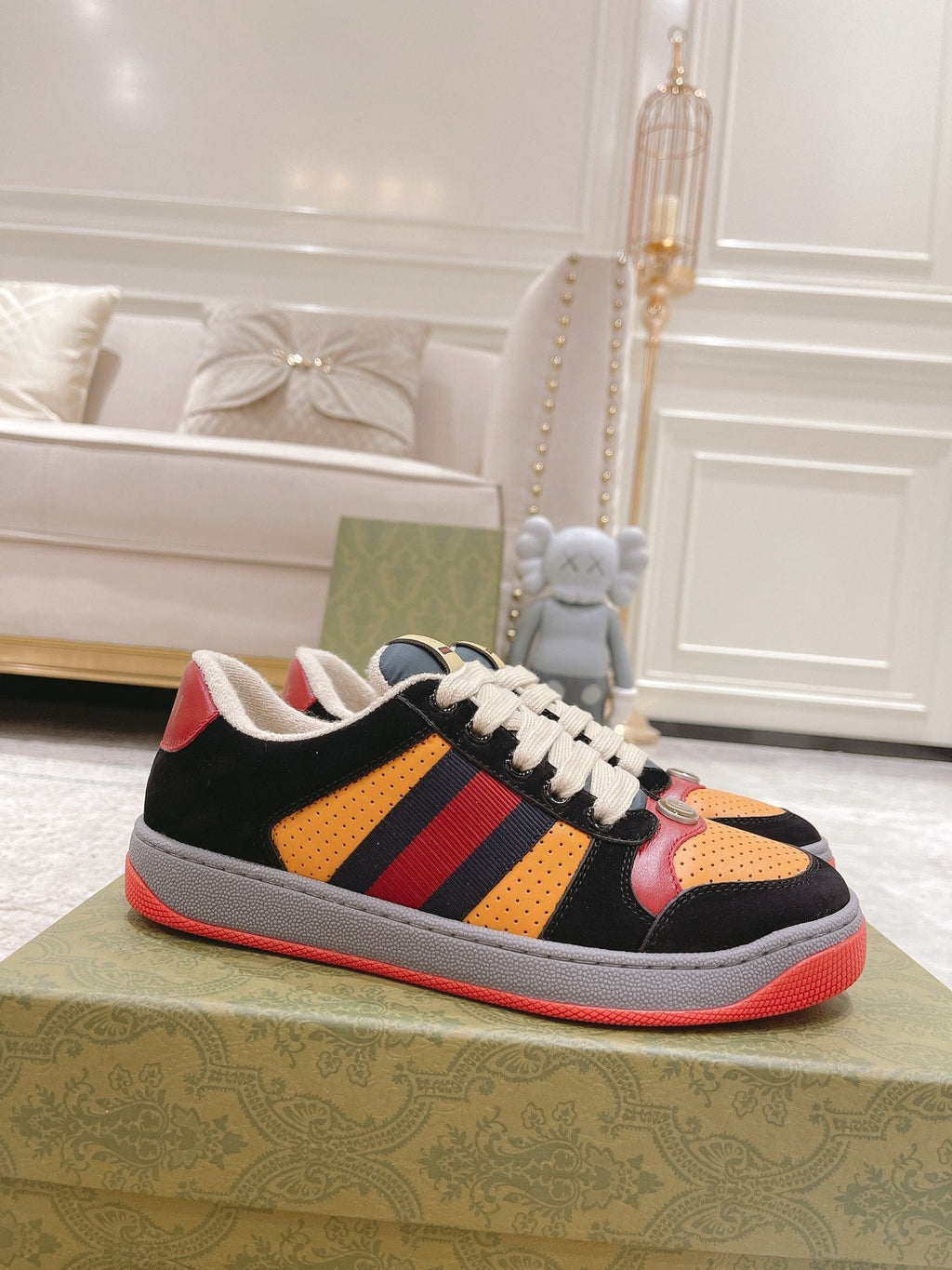 GG Men's Screener Sneaker Orange Black Suede 574724