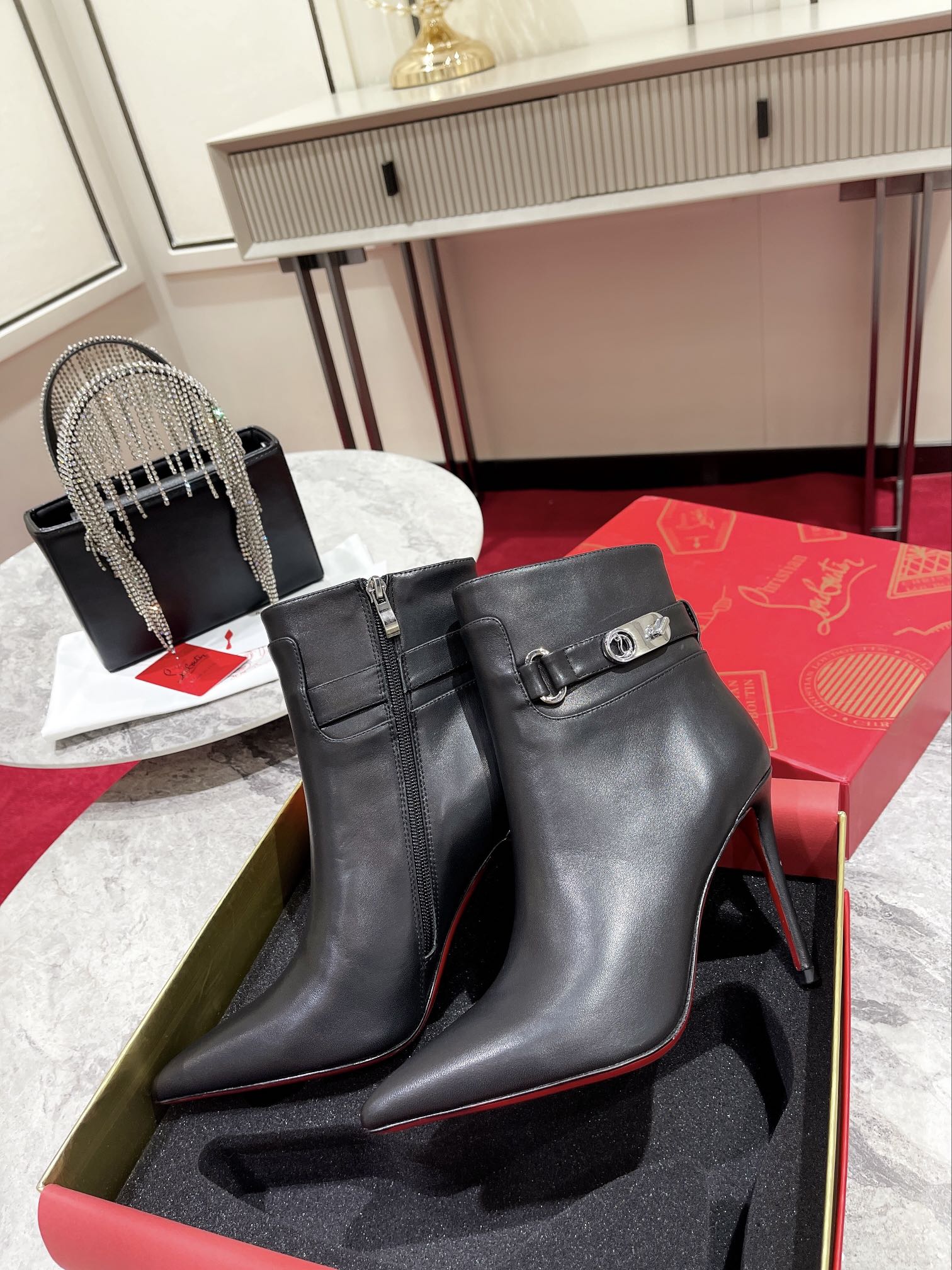CL Lock So Kate Ankle Boots 100mm Calf Leather Black