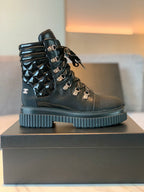 CC Combat Boots 50mm In Black Glossy Calfskin Quilted And Lycra Fabric 940073