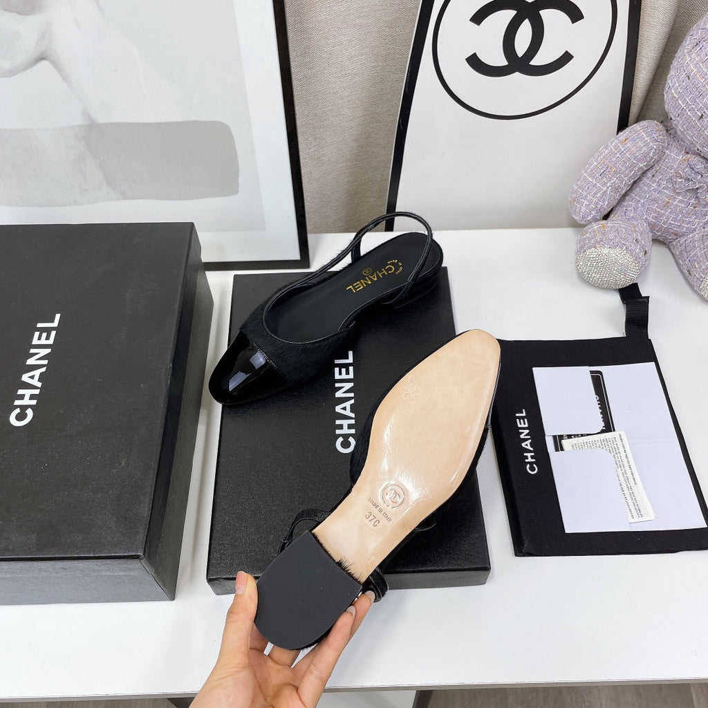 CC Slingback Black Lambskin And Horsehair