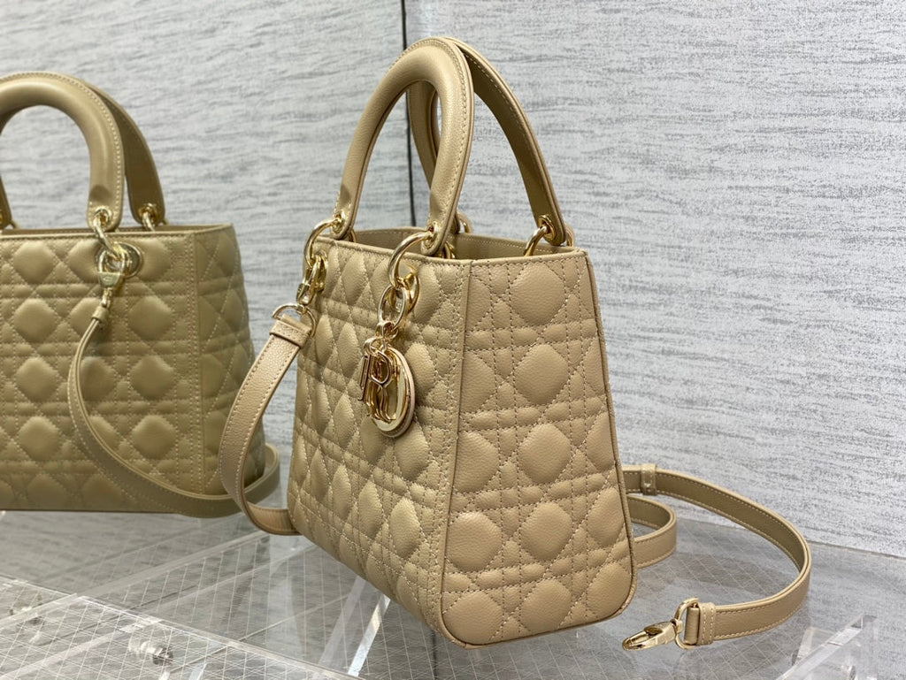 medium lady 24 ecru calfskin ghw
