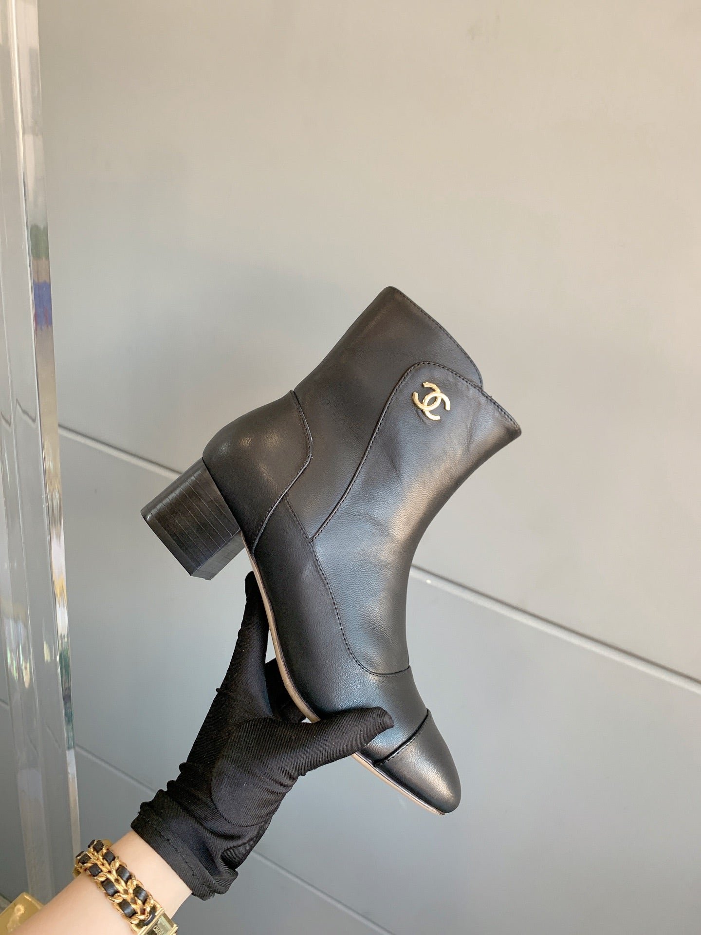CC Ankle Boots Block Heel 60mm Black Cowhide 464567