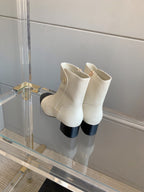 CC Ankle Boots Block Heel 60mm White Black Cowhide 464569