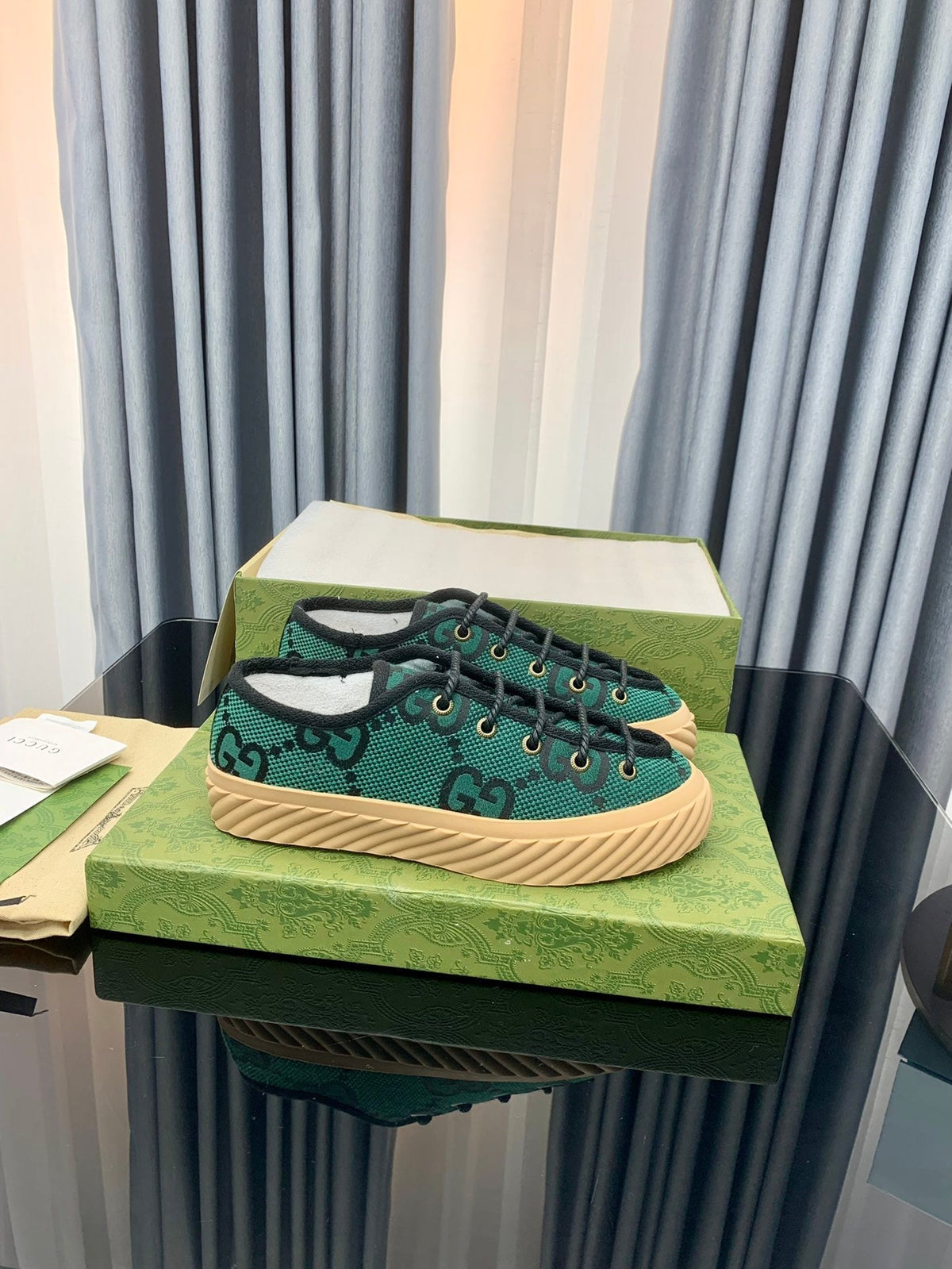 GG UNIQUE SNEAKER THICK-SOLE CASTLETON GREEN CANVAS
