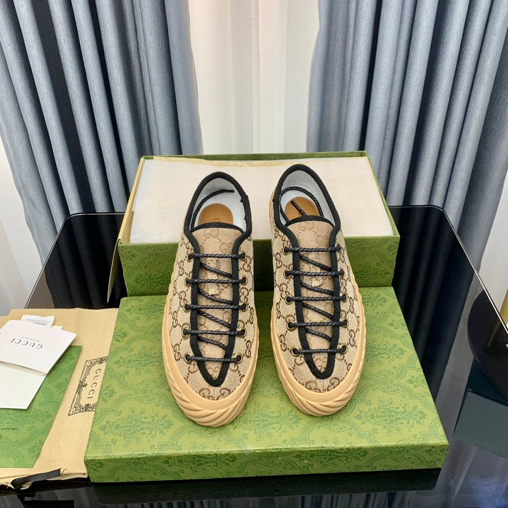 GG UNIQUE SNEAKER THICK-SOLE LIGHT BROWN CANVAS