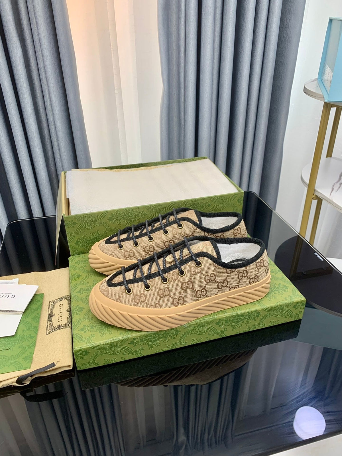 GG UNIQUE SNEAKER THICK-SOLE LIGHT BROWN CANVAS