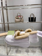 GG Snow Boots White Calfskin Wool 576243