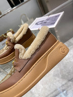 GG Snow Boots Brown Calfskin Denim Wool 576247