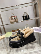 GG Snow Boots Black Calfskin Denim Wool 576248