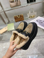 GG Snow Boots Black Calfskin Denim Wool 576248