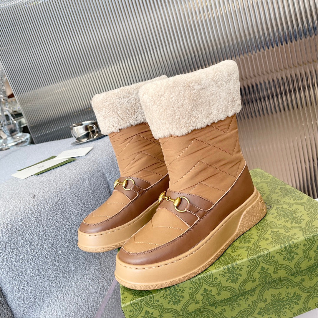 Gucci 2025 Boot Brown Beige Wool Nylon Calfskin 564680