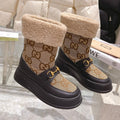 Gucci 2025 Monogram Boot Black Beige Wool Canvas Calfskin 564685