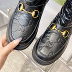 Gucci 2025 Monogram Boot Black Beige Wool Calfskin 564686