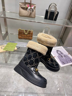 Gucci 2025 Monogram Boot Black Beige Wool Suede Calfskin 564687