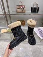 Gucci 2025 Monogram Boot Black Beige Wool Suede Calfskin 564687