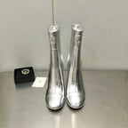 HIGH HEEL ANKLE BOOTS IN SILVER CALFSKIN