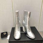 HIGH HEEL ANKLE BOOTS IN SILVER CALFSKIN