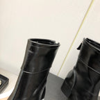 BLOCK HEEL ANKLE BOOTS IN BLACK CALFSKIN