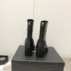 BLOCK HEEL ANKLE BOOTS IN BLACK CALFSKIN