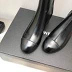 BLOCK HEEL ANKLE BOOTS IN BLACK CALFSKIN