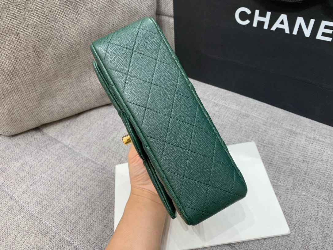flap bag mini 20cm dark blue green caviar gold hardware