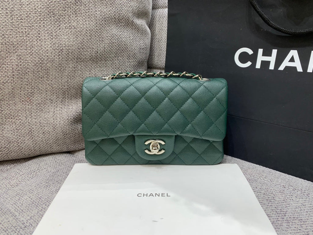 flap bag mini 20cm dark blue green caviar silver hardware
