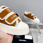 CC Sneaker Thick-Soled White Brown Suede Wool Lining Fleece