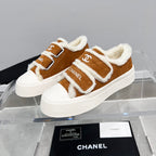 CC Sneaker Thick-Soled White Brown Suede Wool Lining Fleece