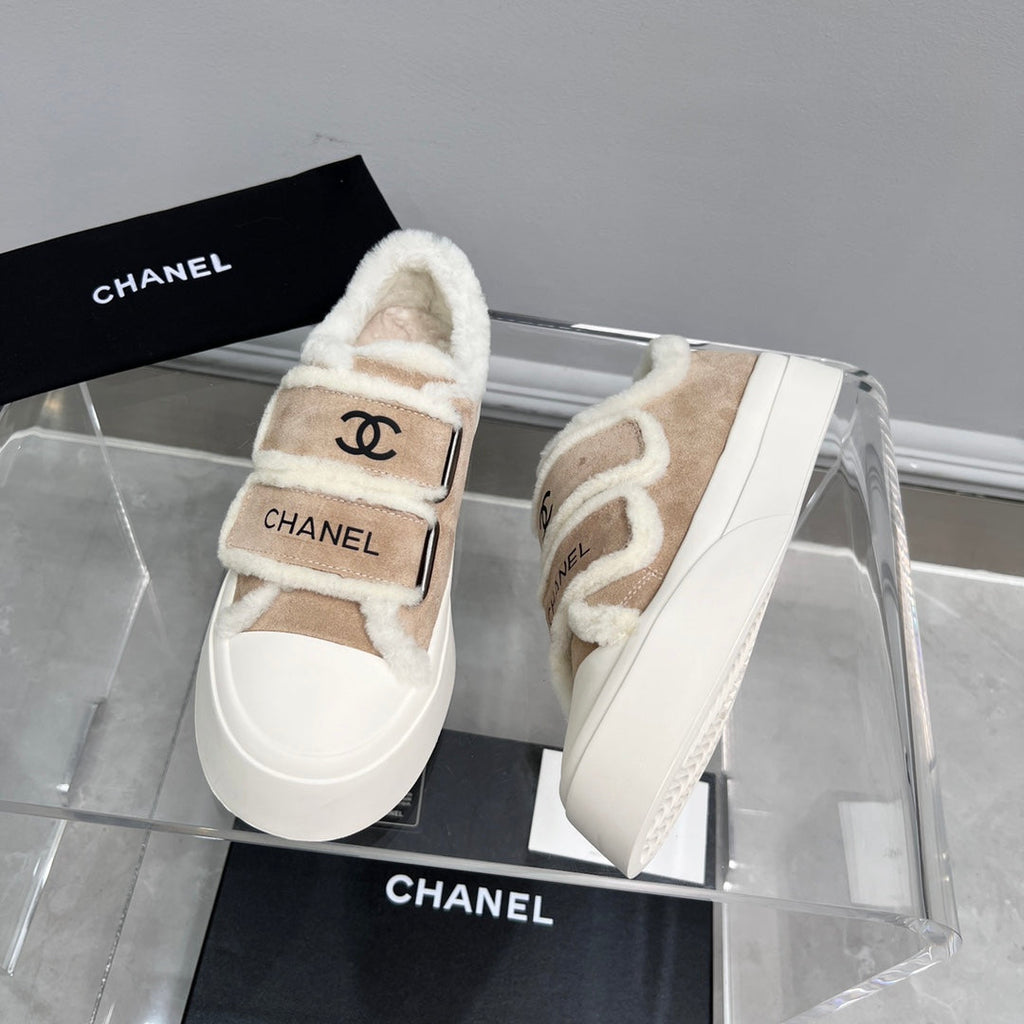CC Sneaker Thick-Soled White Beige Suede Wool Lining Fleece