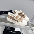 CC Sneaker Thick-Soled White Beige Suede Wool Lining Fleece