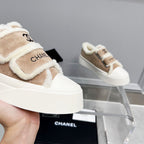 CC Sneaker Thick-Soled White Beige Suede Wool Lining Fleece