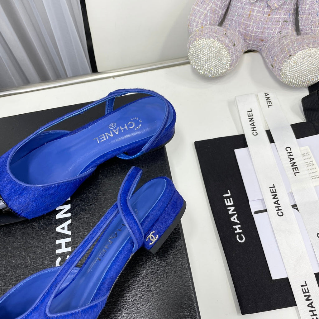 CC Slingback Dark Blue Lambskin And Horsehair