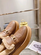 GG Snow Boots Brown Calfskin Wool 576240