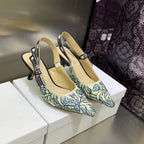 JAdior Slingback Pump 65 Duck Blue Embroidered Cotton with Gold-Tone Metallic Thread