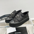 CC Low Sneaker Thick-Soled Black Rain Velvet Fabric