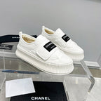 CC Low Sneaker Thick-Soled White Rain Velvet Fabric