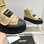 CC High Top Sneaker Thick-Soled Beige Rain Velvet Fabric