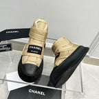 CC High Top Sneaker Thick-Soled Beige Rain Velvet Fabric