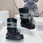 CD Platform Snow Boots Black Red Cowhide Nylon Fabric 539651