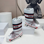 CD Platform Snow Boots White Navy Blue Cowhide Nylon Fabric 539652