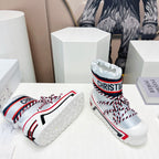CD Snow Ankle Boots White Red Cowhide Nylon Fabric 539661
