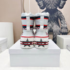 CD Snow Ankle Boots White Red Cowhide Nylon Fabric 539661