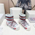 CD Snow Ankle Boots White Red Cowhide Nylon Fabric 539661