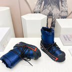 CD Snow Ankle Boots Dark Blue Cowhide Nylon Fabric 539660